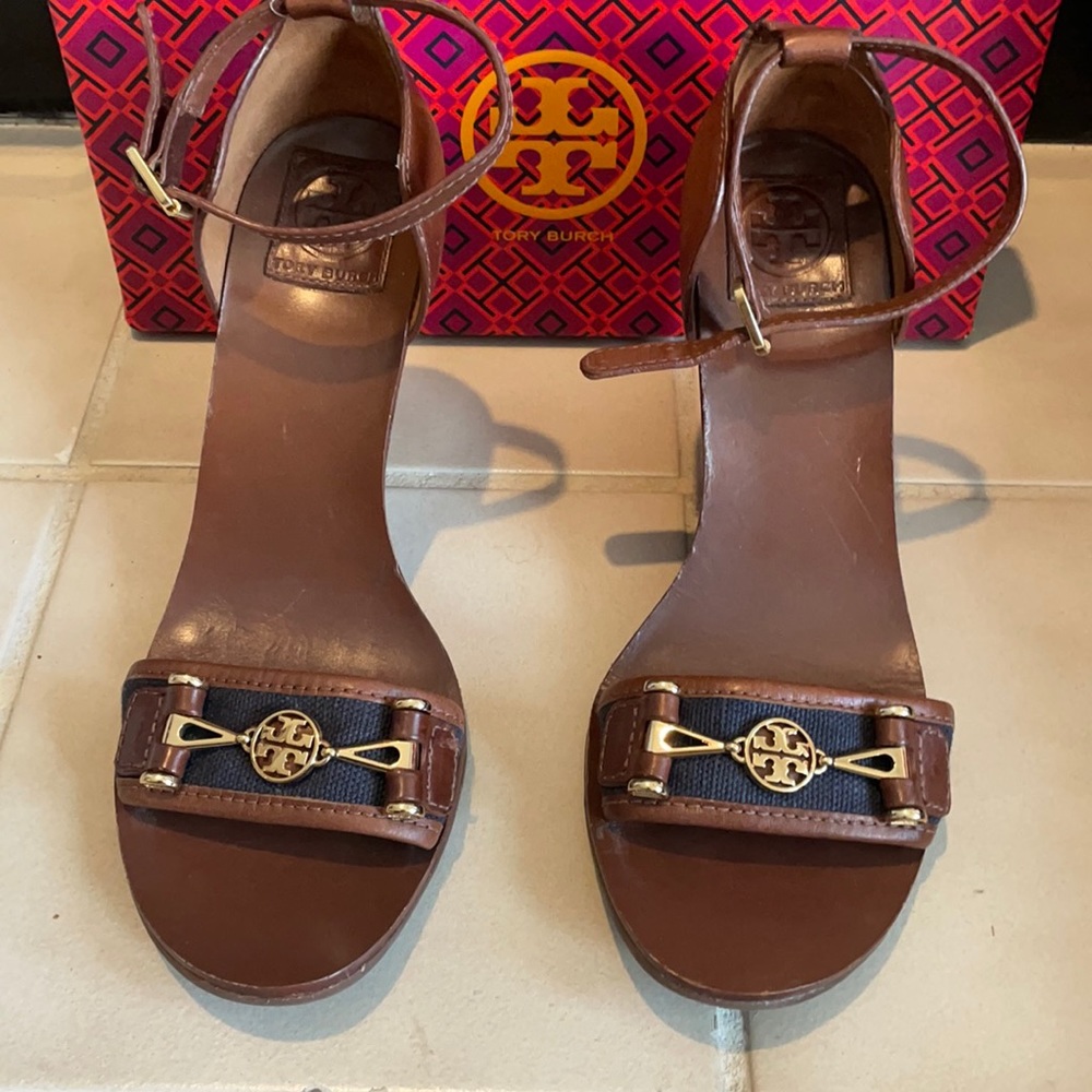 Tory Burch Brown and Navy Wedges (9.5)